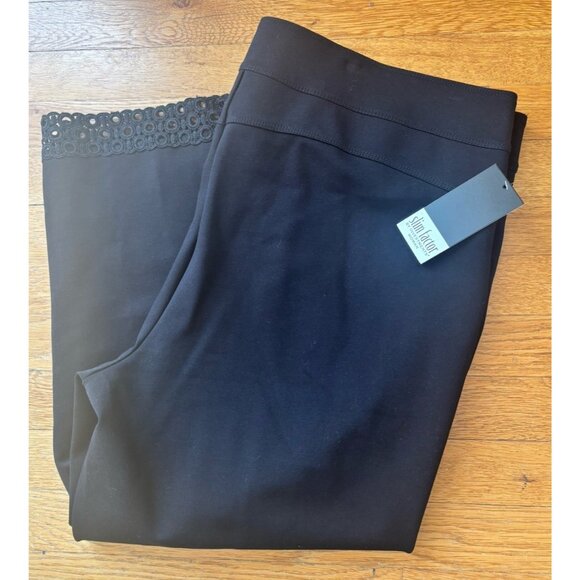 NWT Investments Woman Size 3X Slim Factor Crop Pants Black Stretch Crochet Trim - Picture 1 of 5